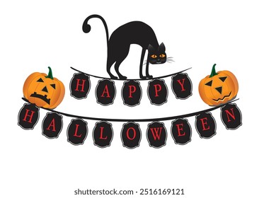 Happy Halloween black cat and pumpkin illustration october seasonal holidays