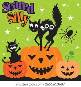 Happy Halloween with black cat and pumpkins