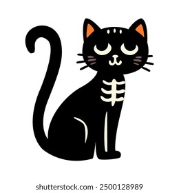 Happy Halloween Black cat skeleton , Halloween holiday character, sticker. icon Isolated on white background. Vector