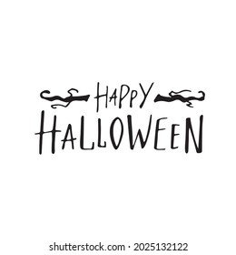 Happy Halloween, black letters with twisted tree branches on the white background.  Vector illustration. Hand digital lettering for a banner, poster, greeting card, and invitation.Halloween.