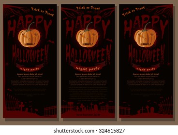 Happy Halloween - black and red poster. Vector template flyer.