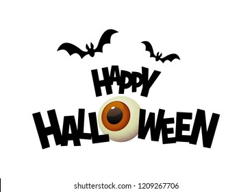 Happy Halloween black text banner with cartoon eye vector