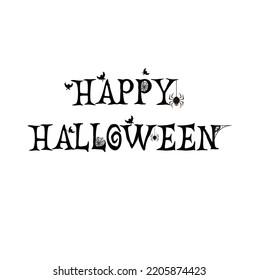 Happy Halloween Black Text Banner, Template, Vector , Bat And Web