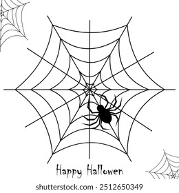 Feliz Halloween. Diseño de fondo blanco y negro para Anuncio o decoración de Halloween, postal, saludo. Vector Letras de feliz Halloween, Web, araña.