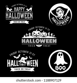 Happy Halloween black and white design collections on black background, vector illustrations