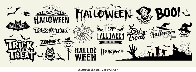 Happy Halloween black and white design collections isolated background, Eps 10 vector illustration