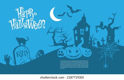 Happy Halloween blue white design for holiday night party festivel background vector illustration.