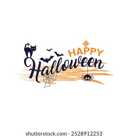 Happy Halloween in bold, modern brush lettering. Handwritten ink calligraphy on a white background. Perfect for banners, posters, cards, or party invites.