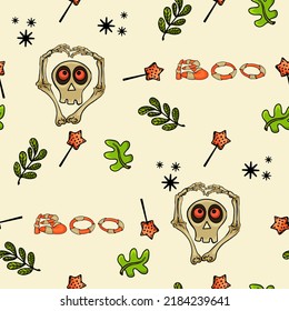 Happy Halloween, boo banner or party invitation background, scoop, cobweb, boo. Vector illustration. Place for text, blank for designers, lettering