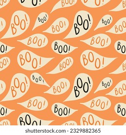 Happy Halloween boo in speech bubbles in soft vintage orange