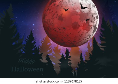 Happy Halloween.  Boo. Spooky card for Halloween. night background with full moon, bats. Halloween Party. design template for banner, poster, greeting card, party invitation.