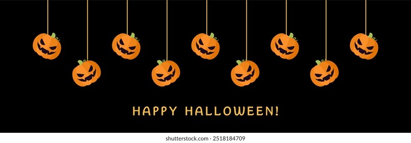 Feliz Halloween borda jaque jaque o lanterna abóboras pendurado de teias de aranha. Ornamentos assustadores Decoração Vetor ilustração, truque ou tratar convite da festa