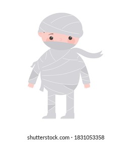 happy halloween, boy mummy costume cartoon character isolated design icon vector illustration