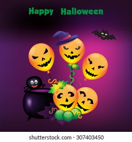 Happy Halloween to bring balloons shapes on a dark background