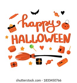 
happy halloween with broom on the white background