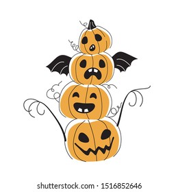 Happy halloween bunch of pumpkins with scary faces