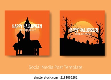 Happy Halloween Bundle Template With Castle And Graveyard