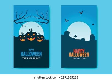 Happy Halloween Bundle Template With Pumpkin And Graveyard