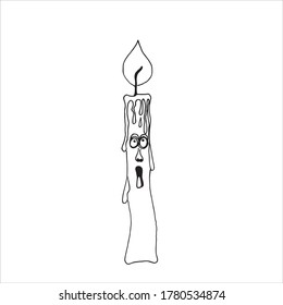 Happy Halloween. Burning candle with face eyes, nose and mouth in cartoon style. The candles are burning, melting, white. Vector illustration. Graphic design for Halloween.