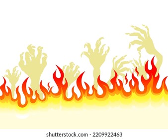 Happy Halloween. Burning flames and monster hands. Vector illustration