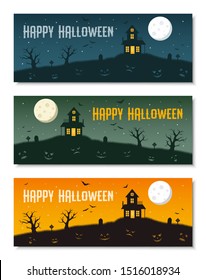 Happy halloween business banner template set, vector illustration