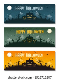 Happy halloween business banner template set, vector illustration