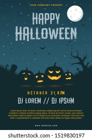 Happy halloween business flyer design template, vector illustration