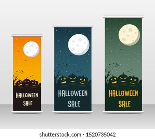 Happy halloween business roll up template set, vector illustration