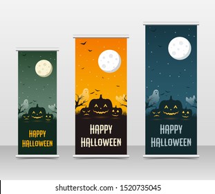 Happy halloween business roll up template set, vector illustration