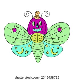 Happy halloween butterfly. Pumpkin scary skull head for october holiday stickers