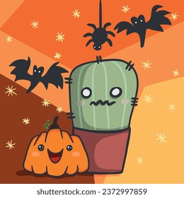 Happy Halloween, Cactus and pumpkins welcome you to this wonderful time of year