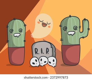 Happy Halloween, Cactus and pumpkins welcome you to this wonderful time of year