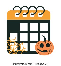 happy halloween, calendar pumpkin cobweb trick or treat party celebration flat icon design vector illustration