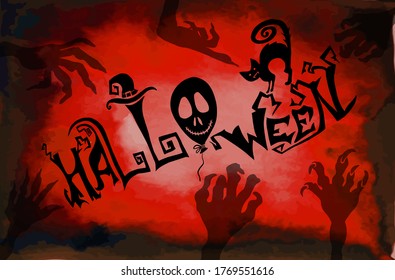 Happy halloween calligraphic card. Vector illustration