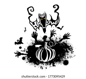 Happy halloween calligraphic card. Vector illustration