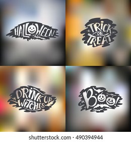 Happy Halloween Calligraphy backgrounds. Vector banner signs. lettering holiday night. Bat silhouette horror text. moonlight tree. Trick or Treat ,boo, witches