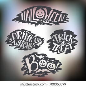 Happy Halloween Calligraphy backgrounds. Vector Halloween banner signs. Halloween lettering holiday hignt. Bat silhouette horror text. moonlight tree. Trick or Treat ,boo, witches
