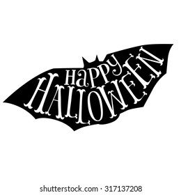 Happy Halloween Calligraphy. Halloween banner. Halloween lettering. Bat silhouette.