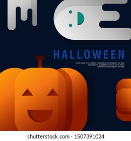 Happy Halloween calligraphy ghots and pumpkins Vector illustration.