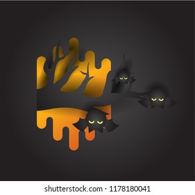 Happy Halloween calligraphy with paper bats and pumpkins. banners party invitation.Vector illustration