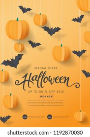 Happy Halloween calligraphy with paper bats and pumpkins. banners party invitation.Vector illustration.calligraphy of "halloween" Happy Halloween calligraphy with paper bats and pumpkins. banners party invitation.Vector illustration.calligraphy of "halloween"