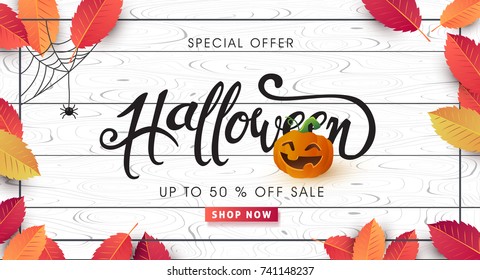 Happy Halloween calligraphy for sale background layout. banners party invitation.Vector illustration.