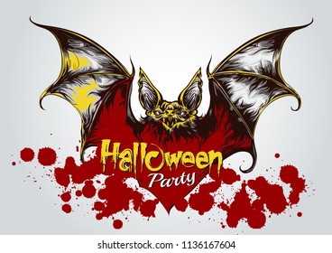 Happy Halloween Calligraphy vector illustration of bat flying