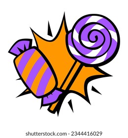 Happy Halloween candies. Holiday illustration of celebration item.