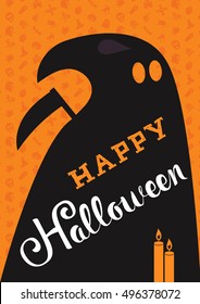 Happy Halloween with candle, death. Trick or treat. Halloween concept for print, greeting, t-shirt. Halloween card. Halloween poster. Design halloween elements. Vector banner with happy halloween text