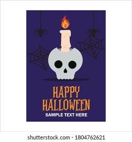 happy halloween with candle and skull head with flat design Vector illustration