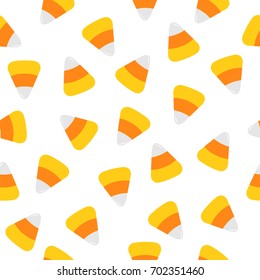 Happy Halloween. Candy corn. Seamless Pattern. Wrapping paper, textile template. Print template Flat design. White background Vector illustration.