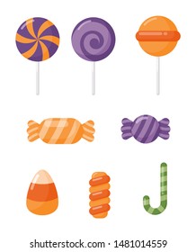 happy halloween candy set icons isolated on white background. vector illustration.