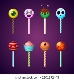 Happy halloween candy set. Vector 3D illustration.