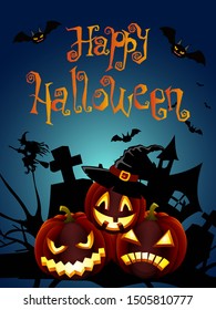 Happy Halloween car with pumpkins - Vector Illustration